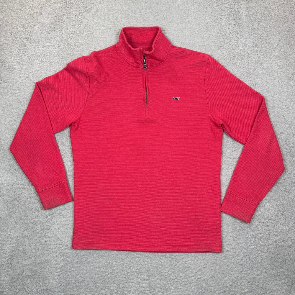 Vineyard Vines Mens Small Pink Textured Pique Quarter Zip Pullover Whale Logo